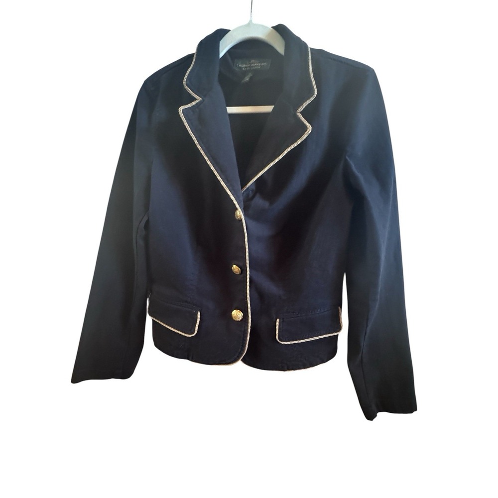 Lauren Ralph Lauren Black Women's Size 12 Blazer Gold Tone Buttons Lapel Trim